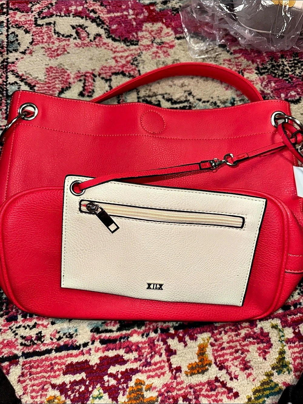 Color Block Shoulder Bag in Red & White Like New